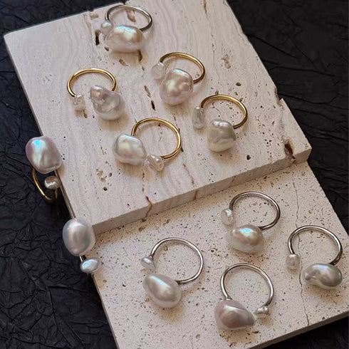 Dual Baroque Pearls Open Ring - Chic & Simple